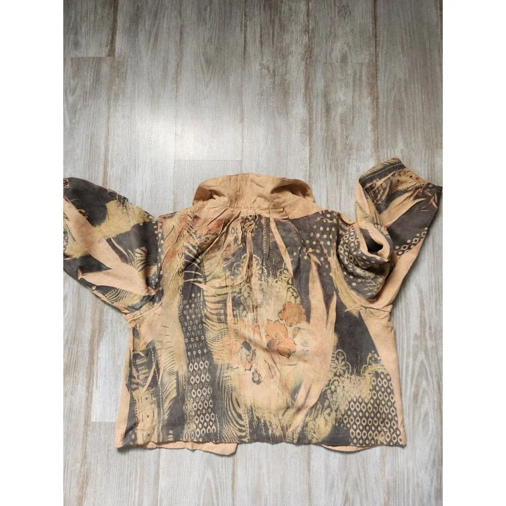 B.L.E.U Tan Green Suede Crop Jacket Rhinestones Abstract Art Lined Sz L GUC - Picture 13 of 13